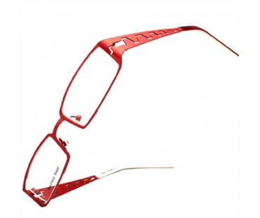 赤色メタルフレーム眼鏡フルリムデザイン スクエア型チタン素材太いフレーム度ありレンズ対応女子おしゃれ浮き彫りメガネ