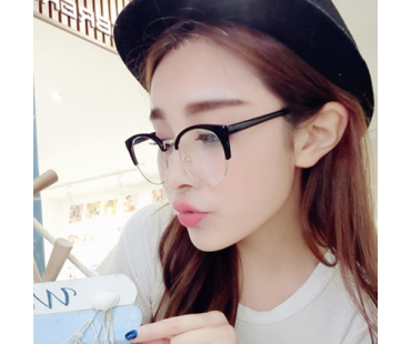 おしゃれクラシック韓流男女度なし伊達メガネ ハーフリム金属メタル大きいフレーム眼鏡度付きレンズ対応ダテメガネ