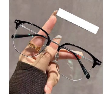ナイロール おしゃれ伊達メガネ男女ハーフリム度付きレンズ眼鏡度なし軽量ウェリントンめがね大きい顔痩せ顔効果ファッション黑 金色