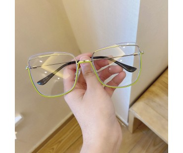 韓国ファッション メガネ アンダーリム個性的メガネ大きいフレーム丸い顔度なし度付きレンズ ストリート系バイカラー緑 金 銀メタルフレームめがね