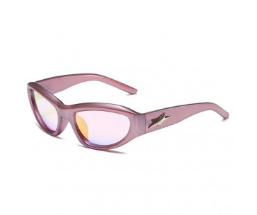 未来感ピンク色偏光サングラス高級カラーレンズ欧米セレブy2kキャットアイ型サングラス紫外線カット軽量セルフレームUVカットメガネかっこいい紫色