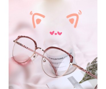 猫耳カワイイ眼鏡メガネフレーム度付きレンズ有名人サーモント メガネねこみみ小顔効果伊達メガネ丸いフレーム個性的ピンク色韓国人気男女レディース クラシックめがね