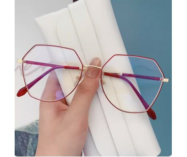 度付きメガネ個性的多角形大きいフレームメガネ超軽量眼鏡メンズ レディース韓国ファッションメタル伊達メガネ赤色レッドカラー可愛いコーデめがね