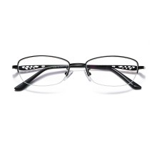 オーバル型メガネ度付きレンズ黒縁メガネ伊達メガネ軽量チタンめがねフレーム紫ブラック色ハーフリム知的レディース眼鏡おしゃれナイロール