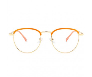 2023年トレンド眼鏡韓国おしゃれ伊達メガネ女性可愛いハーフリム オレンジ色クリアメガネ度付きレンズ度なしサーモントブロー丸い眼鏡メタルフレーム