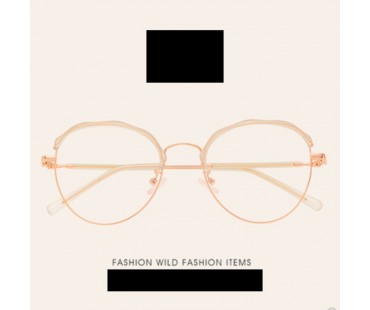 ローズゴールド伊達メガネ度付き可愛いサーモントブロー ピンク色 丸い眼鏡軽量メタルフレーム大きい知的メガネ ラウンド型ゴールド黒色