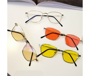 オシャレ サングラス ヒップホップ ファッションめがねレッドカラーレンズ赤いサングラス小さいフレームUVカット メタルフレーム男女兼用サングラス韓国ブランド眼鏡