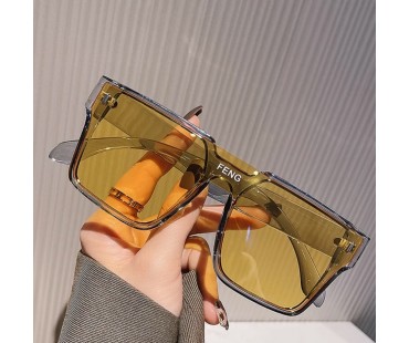 偏光サングラス男スクエア一体形おしゃれストリートファッション大きいUVカットサングラス女性イエロー前衛的カラーレンズ紫外線対策メガネ