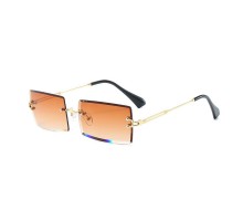 2021年流行りサングラス ツーポイントメガネ茶色グラデーションカラー縁なしパープルおしゃれサングラス リムレス紫外線カット偏光メガネ
