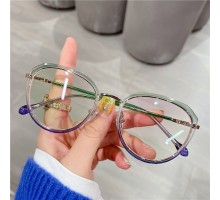 緑色バイカラー伊達眼鏡おしゃれメガネ青ブルー丸い軽量メガネ度付きインスタ映え度なしスッピン隠しセルフレーム赤いレッド透明感メガネ