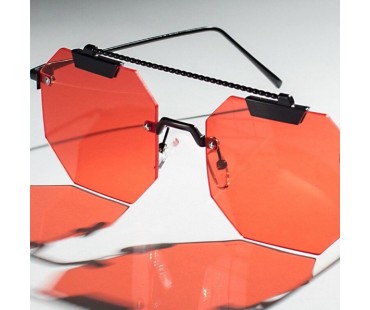 サイバーパンクファッション偏光サングラスおしゃれ八角形レッドカラーレンズUVカットサングラスかっこいいメガネ多角形個性的縁なし