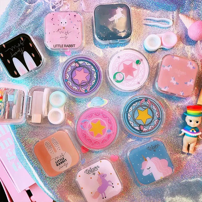キュートかわいいキャラクターコンタクトケースins乙女カードキャプターさくらソフトコンタクトレンズ女っぽいインスタ映えユニコーン一角獣ピンク色コンタクトケース