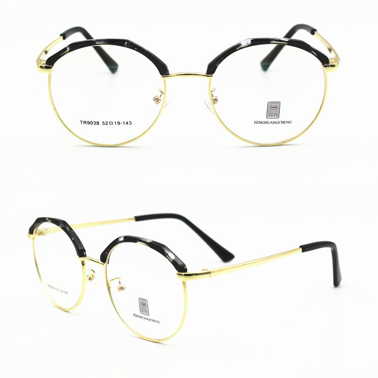 正規品レトロ高級サーモント メガネ ブランド個性的眼鏡丸いダテメガネ黒いめがねバイカラー金色フレーム男女ゴールド度付きメガネ度なしレンズ艶消し光沢