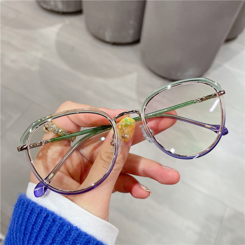 メガネ青ブルー丸い軽量メガネ 通販度付きインスタ映えネット メガネ