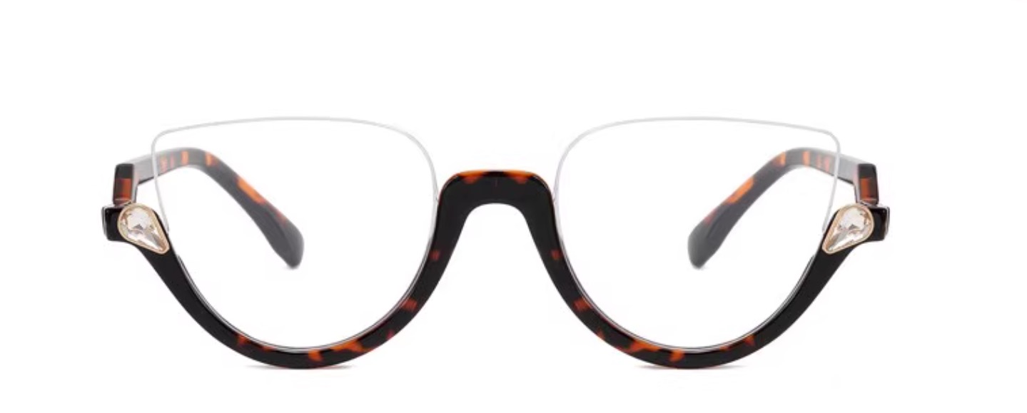 個性的 メガネ べっ甲キャットアイ下縁メガネ デザインハーフリム薄型伊達メガネ