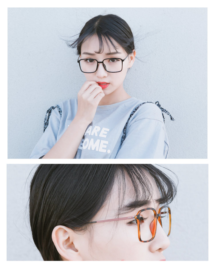 スクエア型クラシック韓国人気軽いtr90度付きレンズメガネ