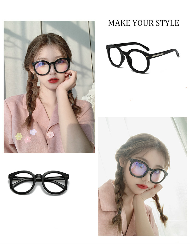 丸い韓国ファッションGMレディースブランド度なしレンズ丸眼鏡黒縁メガネ大きい