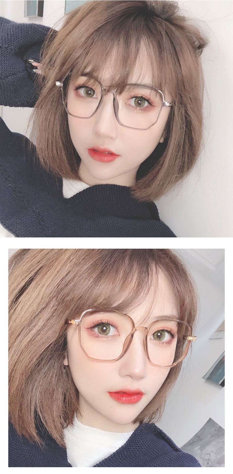 女性韓国オシャレ大きいフレームめがねメガネ 最短眼鏡ダテメガネ軽量灰色